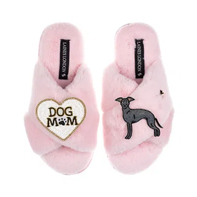 Laines London Women's Classic Laines Slippers With Dog Mum/mom & Blue Italian Greyhound Brooches - Pink In Multi