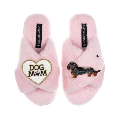 Laines London Women's Classic Laines Slippers With Dog Mum/mom & Dapple Dachshund Brooches - Pink