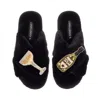 Laines London Women's Classic Laines Slippers With Dom Darling Champagne Brooches - Black In Black