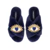Laines London Women's Classic Laines Slippers With Double Blue Love Eye Brooches - Navy In Blue