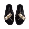 Laines London Women's Classic Laines Slippers With Double Dragonfly Brooches - Black In Black