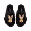Laines London Women's Classic Laines Slippers With Double Hare Brooches - Black In Black