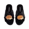 Laines London Women's Classic Laines Slippers With Double Hedgehog Brooches - Black In Black