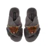 Laines London Women's Classic Laines Slippers With Double Highland Cow Brooches - Grey In Grey