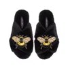 Laines London Women's Classic Laines Slippers With Double Honey Bee Brooches - Black In Black