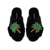 Laines London Women's Classic Laines Slippers With Double Palm Tree Brooches - Black In Black