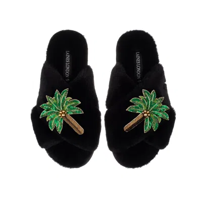 Laines London Women's Classic Laines Slippers With Double Palm Tree Brooches - Black