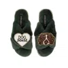 Laines London Women's Classic Laines Slippers With Duke The Spaniel & Dog Mum / Mom - Limited Edition Green In Green