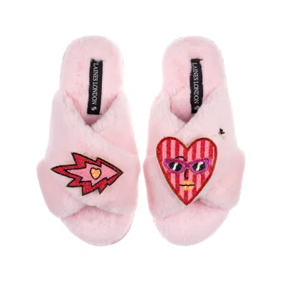 Laines London Women's Classic Laines Slippers With Electric Love Brooches - Pink