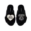 Laines London Women's Classic Laines Slippers With Ernie The Schnauzer & Dog Mum / Mom Brooches - Black In Black
