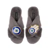 Laines London Women's Classic Laines Slippers With Evil Eye & Hamsa Hand Brooches - Grey In Grey