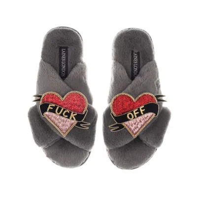Laines London Women's Classic Laines Slippers With Fuck Off Brooches - Grey