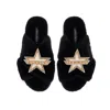Laines London Women's Classic Laines Slippers With Fucking Fabulous Brooches - Black In Black