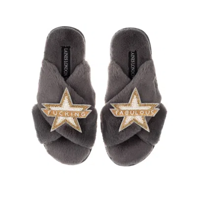 Laines London Women's Classic Laines Slippers With Fucking Fabulous Brooches - Grey