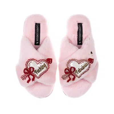 Laines London Women's Classic Laines Slippers With Fucking Fabulous Hearts Brooches - Pink