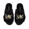 Laines London Women's Classic Laines Slippers With Gold Metal Octopus Brooches - Black In Black