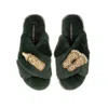 Laines London Women's Classic Laines Slippers With Gold New Baby Brooches - Limited Edition Green In Green