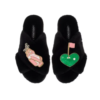 Laines London Women's Classic Laines Slippers With Golf Lover Brooches - Black