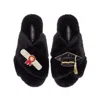 Laines London Women's Classic Laines Slippers With Graduation Brooches - Black In Black