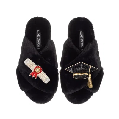 Laines London Women's Classic Laines Slippers With Graduation Brooches - Black