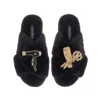 Laines London Women's Classic Laines Slippers With Hairdresser Brooches - Black In Black