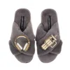 Laines London Women's Classic Laines Slippers With Headphones & Quencher Brooches - Grey In Gray