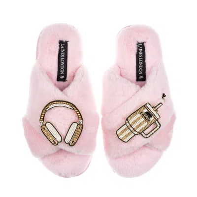 Laines London Women's Classic Laines Slippers With Headphones & Quencher Brooches - Pink