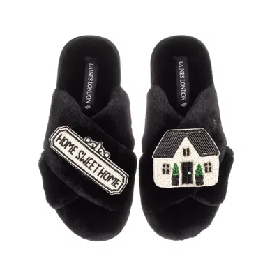 Laines London Women's Classic Laines Slippers With Home Sweet Home Brooches - Black