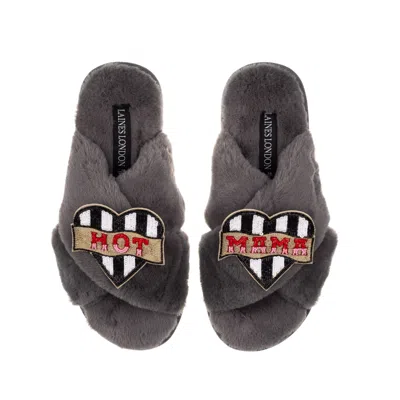 Laines London Women's Classic Laines Slippers With Mother's Day Hot Mama Brooches - Grey