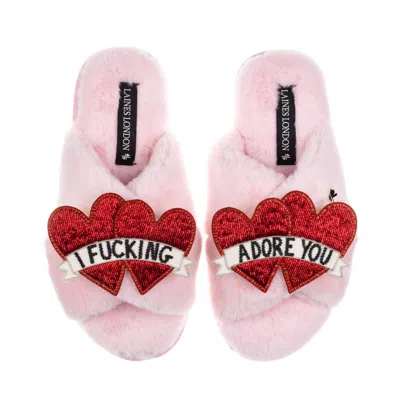 Laines London Women's Classic Laines Slippers With I Fucking Adore You Brooches - Pink
