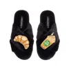 Laines London Women's Classic Laines Slippers With Iced Coffee & Croissant Brooches - Black In Black