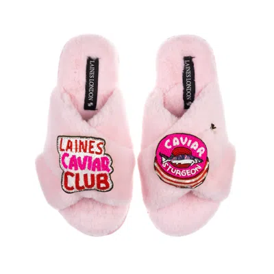 Laines London Women's Classic Laines Slippers With Laines Caviar Club Brooches - Pink