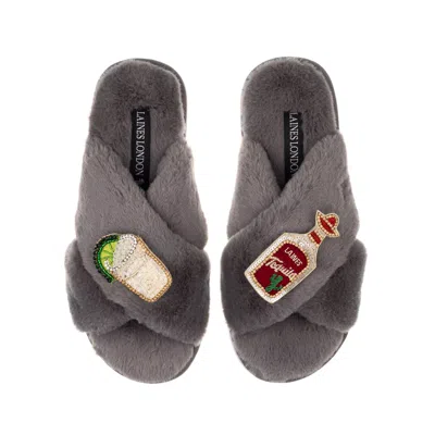 Laines London Women's Classic Laines Slippers With Laines Tequila Slammer Brooches - Grey In Gray