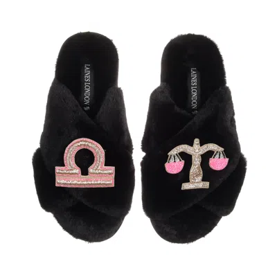 Laines London Women's Classic Laines Slippers With Libra Zodiac Brooches - Black