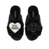 Laines London Women's Classic Laines Slippers With Little Sausage & Dog Mum / Mom Brooches - Black In Black