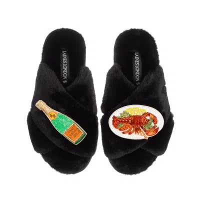 Laines London Women's Classic Laines Slippers With Lobster Platter & Champagne Brooches - Black