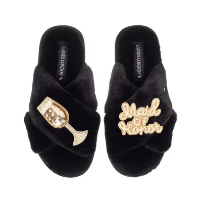 Laines London Women's Classic Laines Slippers With Maid Of Honor Brooches - Black