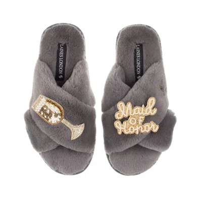Laines London Women's Classic Laines Slippers With Maid Of Honor Brooches - Grey In Gray