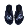Laines London Women's Classic Laines Slippers With Mediterranean Blue Crab & Lobster Brooches - Navy In Blue