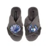 Laines London Women's Classic Laines Slippers With Mediterranean Blue Shell & Crab Brooches - Grey In Grey