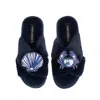 Laines London Women's Classic Laines Slippers With Mediterranean Blue Shell & Crab Brooches - Navy In Blue