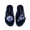 Laines London Women's Classic Laines Slippers With Mediterranean Blue Shell & Lobster Brooches - Navy In Blue