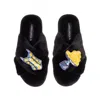 Laines London Women's Classic Laines Slippers With Mediterranean Swimming Costume & Lemon Brooches - Black In Black