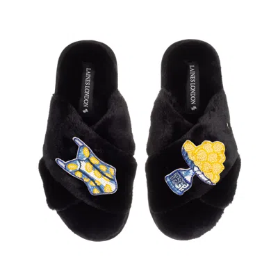 Laines London Women's Classic Laines Slippers With Mediterranean Swimming Costume & Lemon Brooches - Black
