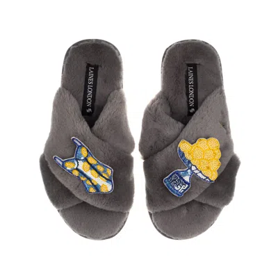 Laines London Women's Classic Laines Slippers With Mediterranean Swimming Costume & Lemon Brooches - Grey