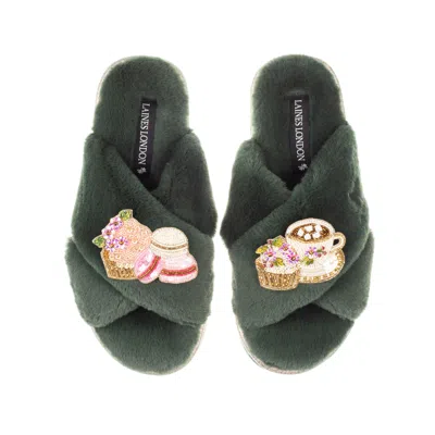 Laines London Women's Classic Laines Slippers With Mother's Day Macaroon Brooches - Limited Edition Green In Multi