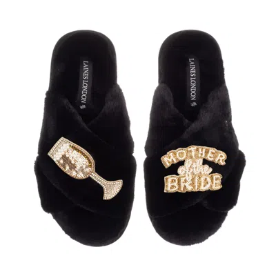 Laines London Women's Classic Laines Slippers With Mother Of The Bride Brooches - Black