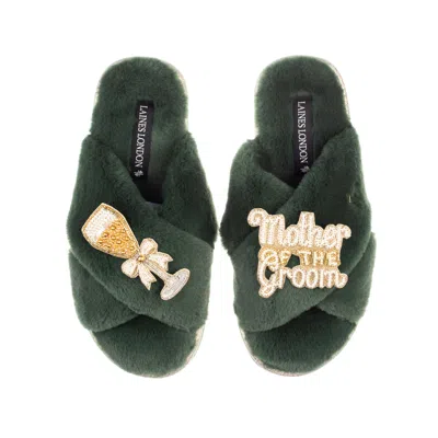 Laines London Women's Classic Laines Slippers With Mother Of The Groom Brooches - Limited Edition Green