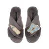 Laines London Women's Classic Laines Slippers With New Baby Boy Brooches - Grey In Grey