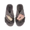 Laines London Women's Classic Laines Slippers With New Baby Girl Brooches - Grey In Grey